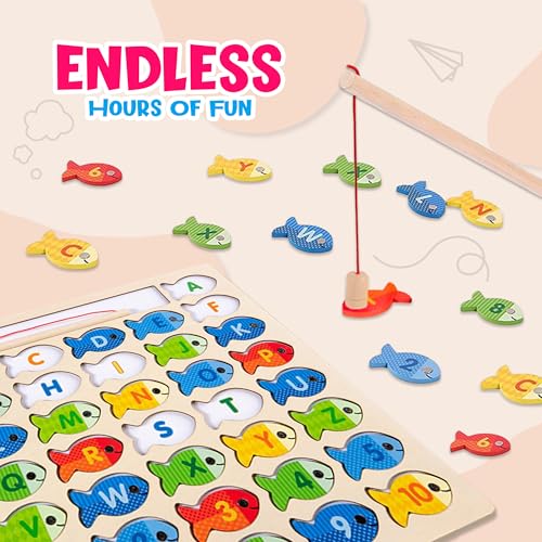 Lefan Wooden Magnetic Fishing Game Toddlers Montessori Motor Skills Toy Letters Numbers Color Sorting Mat Preschool Learning ABC Puzzle Birthday Toys Gift for 3 4 5 6 7+ Year Kids - Image 4