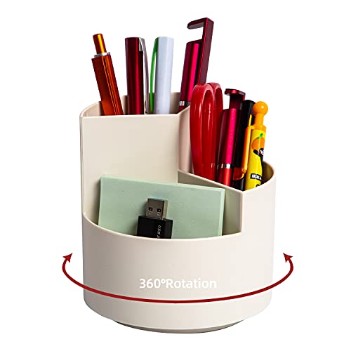 EDENMS Desk Pencil Pen Holder, 3 Slots 360-Degree Spinning Organizers, Desktop Storage Stationery Supplies, Cute Cup Pot for Office, School, Art Supply, Kids - White - Image 1