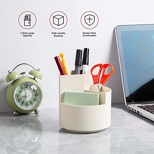 EDENMS Desk Pencil Pen Holder, 3 Slots 360-Degree Spinning Organizers, Desktop Storage Stationery Supplies, Cute Cup Pot for Office, School, Art Supply, Kids - White - Image 2