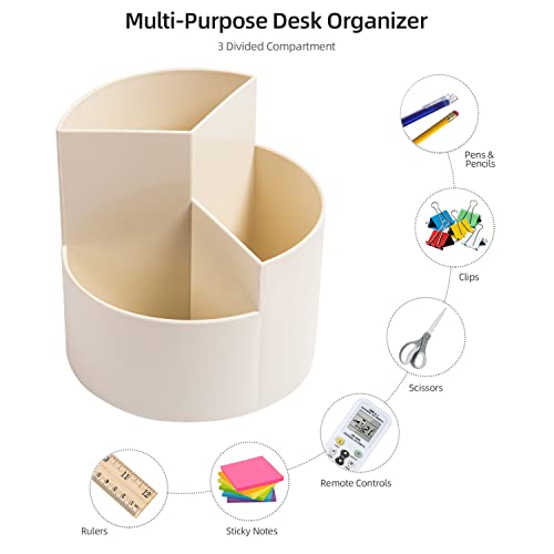 EDENMS Desk Pencil Pen Holder, 3 Slots 360-Degree Spinning Organizers, Desktop Storage Stationery Supplies, Cute Cup Pot for Office, School, Art Supply, Kids - White - Image 3