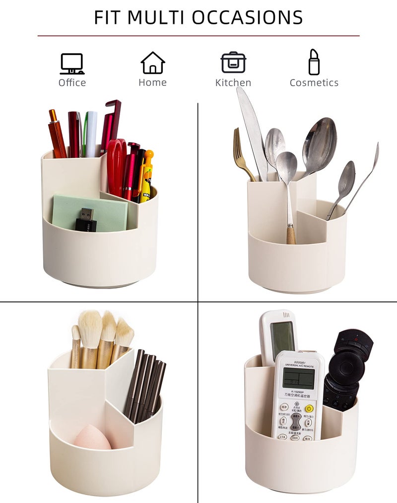 EDENMS Desk Pencil Pen Holder, 3 Slots 360-Degree Spinning Organizers, Desktop Storage Stationery Supplies, Cute Cup Pot for Office, School, Art Supply, Kids - White - Image 5