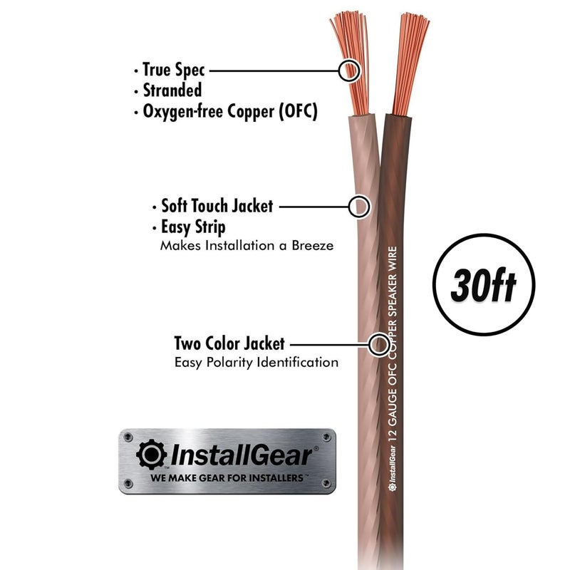 InstallGear 12 Gauge Speaker Wire 100ft - Deoxidized Copper OFC Speaker Wires 12 Gauge - Flexible Wire Cable with Polarity Marking - Soft Touch 12 AWG Wire for Audio, Amp and Home Theater Use - Brown - Image 3
