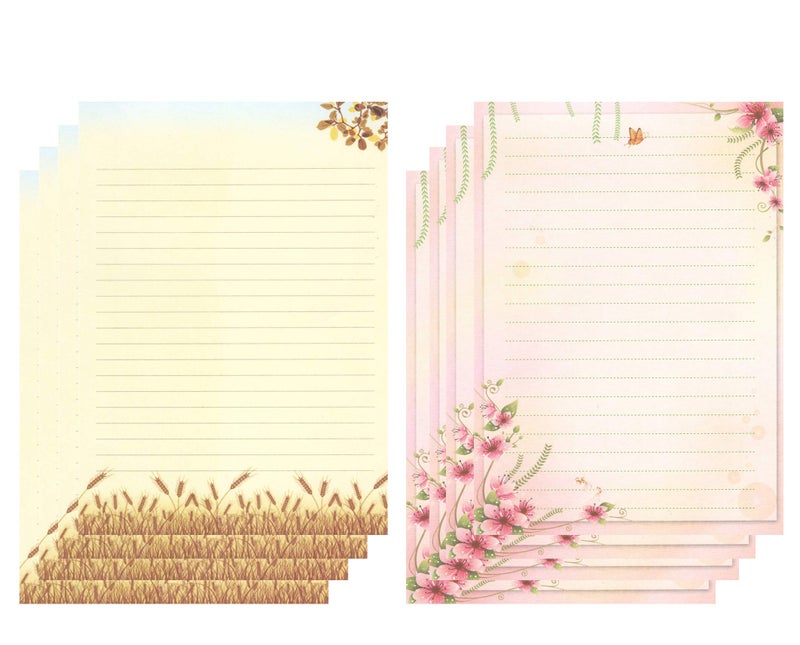 IMagicoo 50 Writing Stationery Paper Set, Lined Stationery Paper for Writing letters, Floral Letter Writing Papers with lines for Invitations, Notes, 11.7x8.26'' Letterhead Papers, 2 Different Style - Image 1