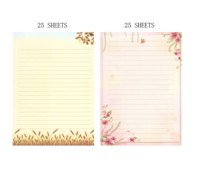 IMagicoo 50 Writing Stationery Paper Set, Lined Stationery Paper for Writing letters, Floral Letter Writing Papers with lines for Invitations, Notes, 11.7x8.26'' Letterhead Papers, 2 Different Style - Image 4