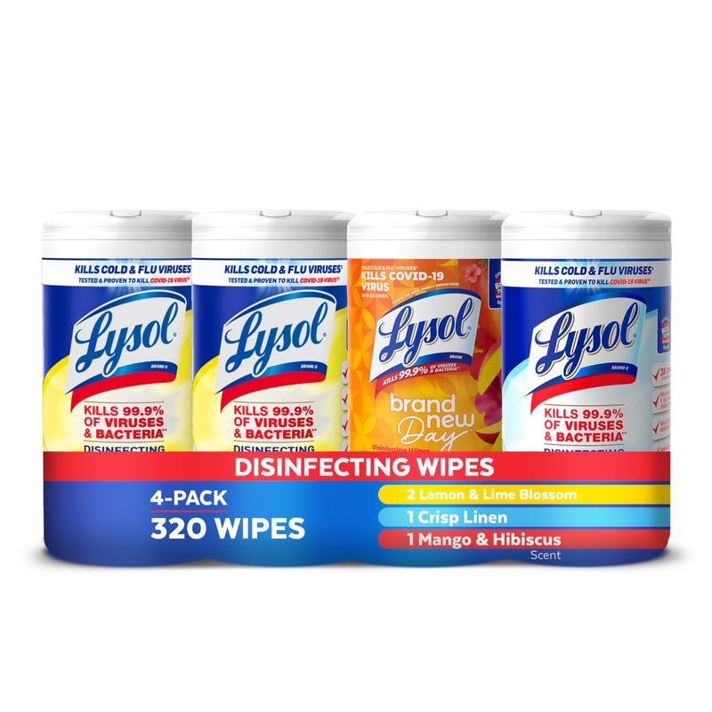 Lysol Disinfecting Wipes Bundle, Home Apartment Dorm Room Essentials and Cleaning Supplies, All Purpose Cleaner, Multi-surface Cleaning Wipes, Multi-Scent Sanitizing Wipes Bundle, 80 Count (4pk) - Image 1