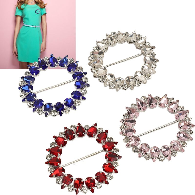 4Pcs T Shirt Clips Round Assorted Colors, Electroplated Metal Rhinestone Shiny Ribbon Buckles, Fashionable Scarf Ring Clip for DIY Craft Decoration, Perfect for T Shirts, Vests, Be - Image 5
