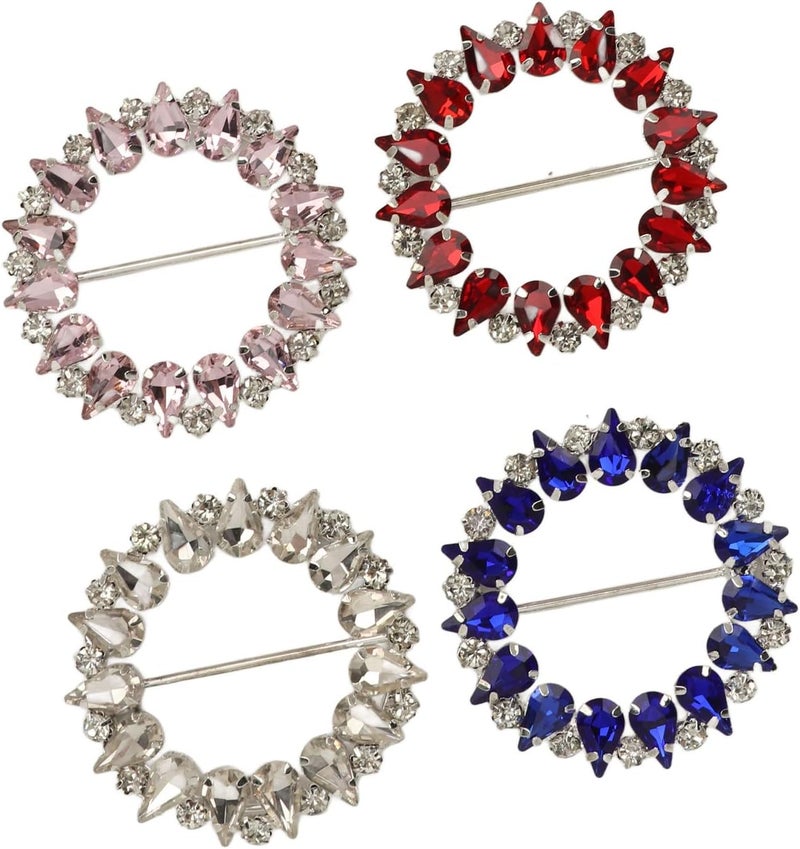 4Pcs T Shirt Clips Round Assorted Colors, Electroplated Metal Rhinestone Shiny Ribbon Buckles, Fashionable Scarf Ring Clip for DIY Craft Decoration, Perfect for T Shirts, Vests, Be - Image 2