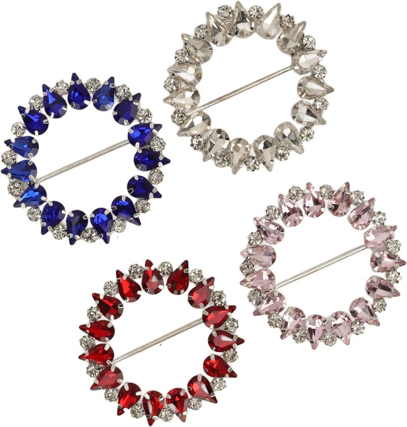4Pcs T Shirt Clips Round Assorted Colors, Electroplated Metal Rhinestone Shiny Ribbon Buckles, Fashionable Scarf Ring Clip for DIY Craft Decoration, Perfect for T Shirts, Vests, Be - Image 3