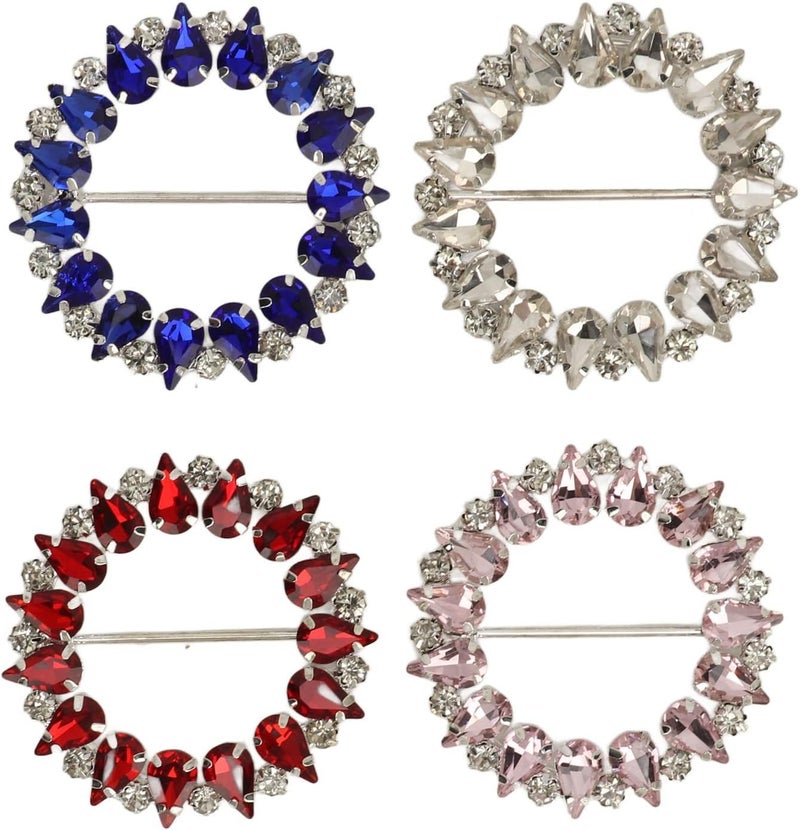 4Pcs T Shirt Clips Round Assorted Colors, Electroplated Metal Rhinestone Shiny Ribbon Buckles, Fashionable Scarf Ring Clip for DIY Craft Decoration, Perfect for T Shirts, Vests, Be - Image 1