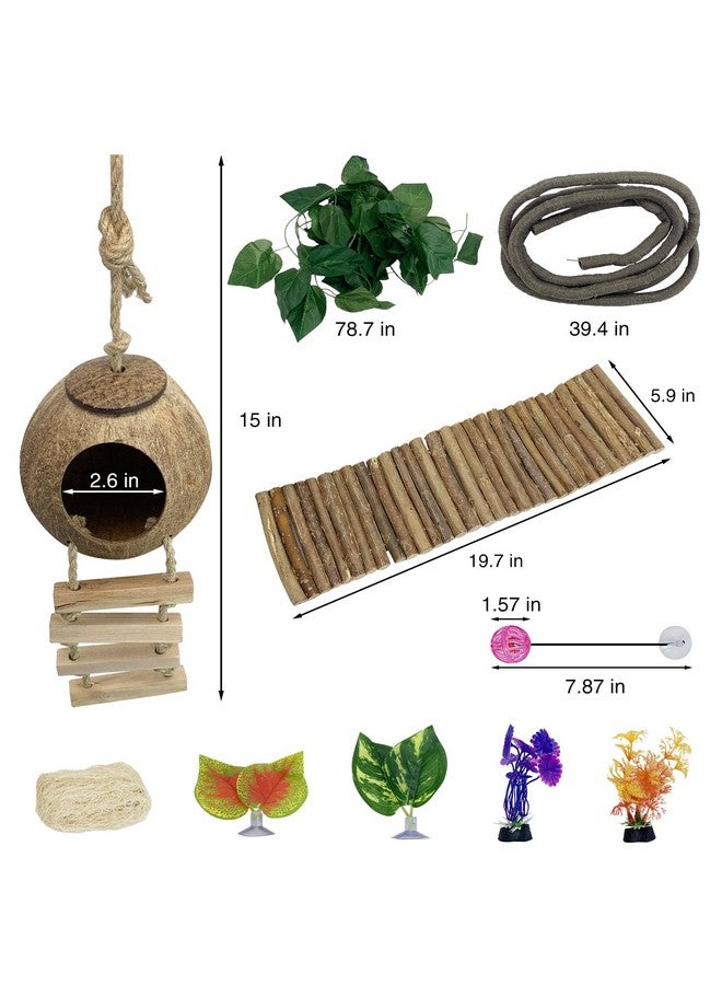 Hamiledyi Hamiledyi Leopard Gecko Tank Accessories, 10 Pcs Reptile Vines Plants with Coconut Shell Ladder Hideout Hut Hermit Crab Decor for Bearded Dragon Lizard Chameleon Tortoise Snake Play Rest - Image 5