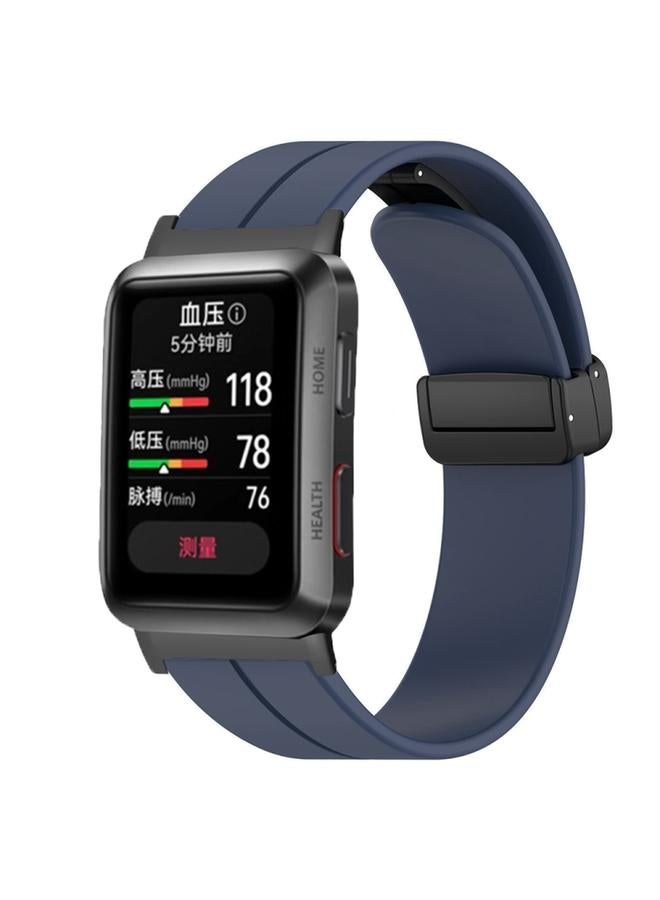 For Huawei Watch D Solid Color Folding Magnetic Buckle Silicone Watch Band Midnight Blue