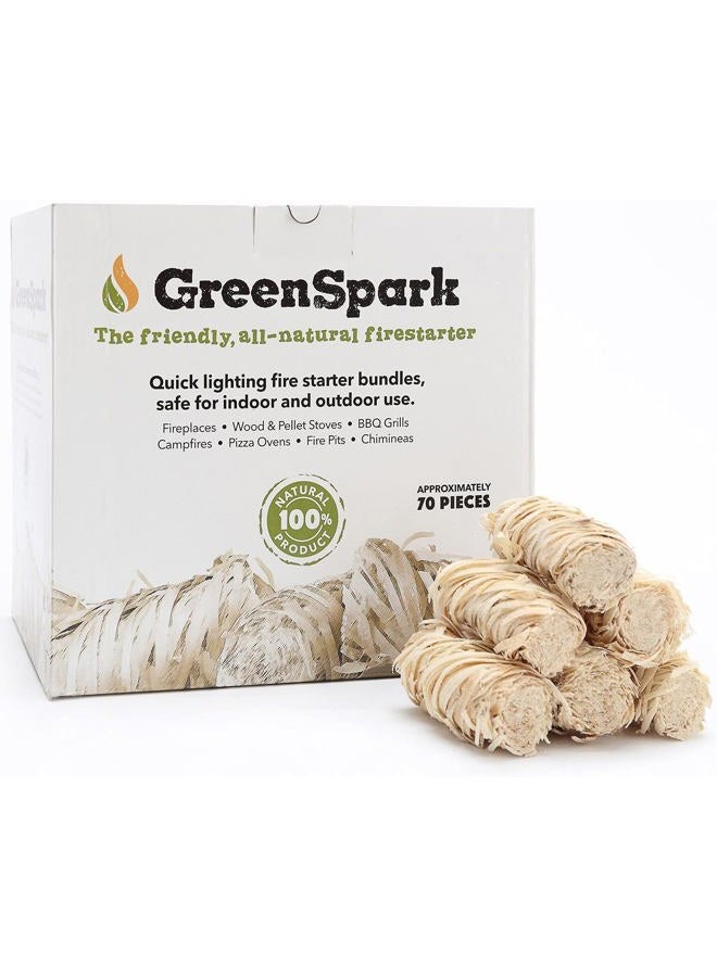 GreenSpark 70 قطعة من مشعل النار الطبيعي للشواء، المدخن، فرن البيتزا، الشواء، موقد النار، موقد الخشب والحبيبات، حفرة النار، احتراق طويل، مقاوم للماء، لجميع الأجواء، آمن للاستخدام الداخلي/الخارجي - Image 1