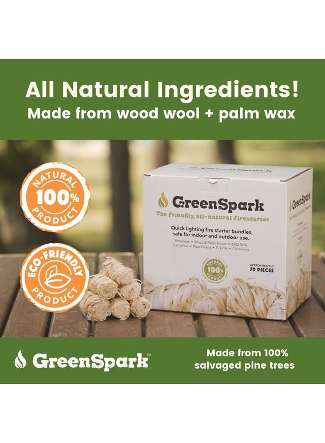 GreenSpark 70 قطعة من مشعل النار الطبيعي للشواء، المدخن، فرن البيتزا، الشواء، موقد النار، موقد الخشب والحبيبات، حفرة النار، احتراق طويل، مقاوم للماء، لجميع الأجواء، آمن للاستخدام الداخلي/الخارجي - Image 2