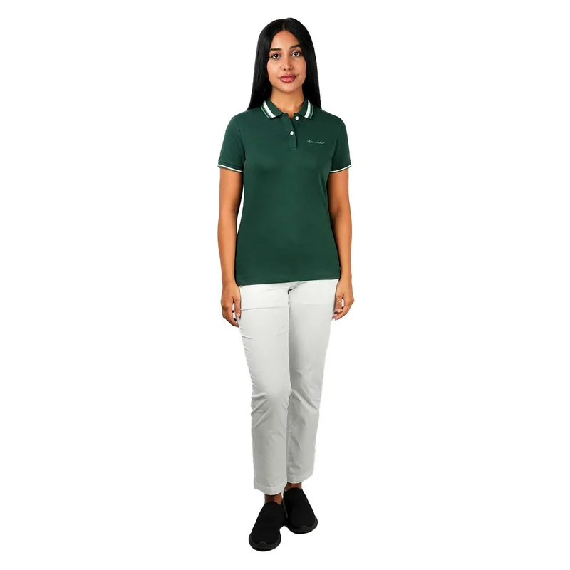 GIORDANO Women's Classic Cotton Pique Polo - Slim Fit, Embroidered Detail