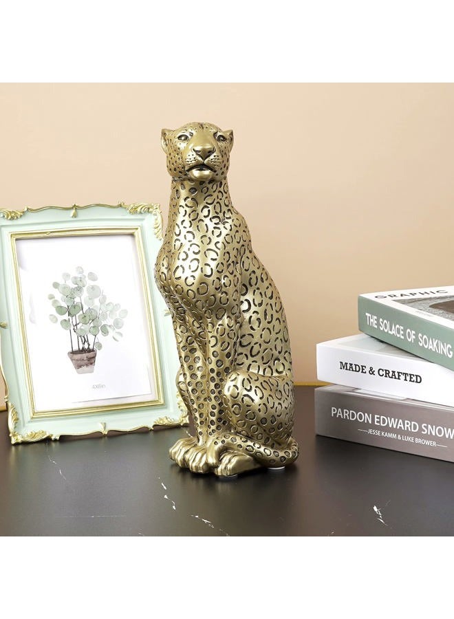 Polyroyal Cheetah Statue Home Decor Leopard Sculpture Resin Sitting Cheetah Figurine Desktop Table Top Ornament Decoration for Home Office Champagne Gold - Image 3
