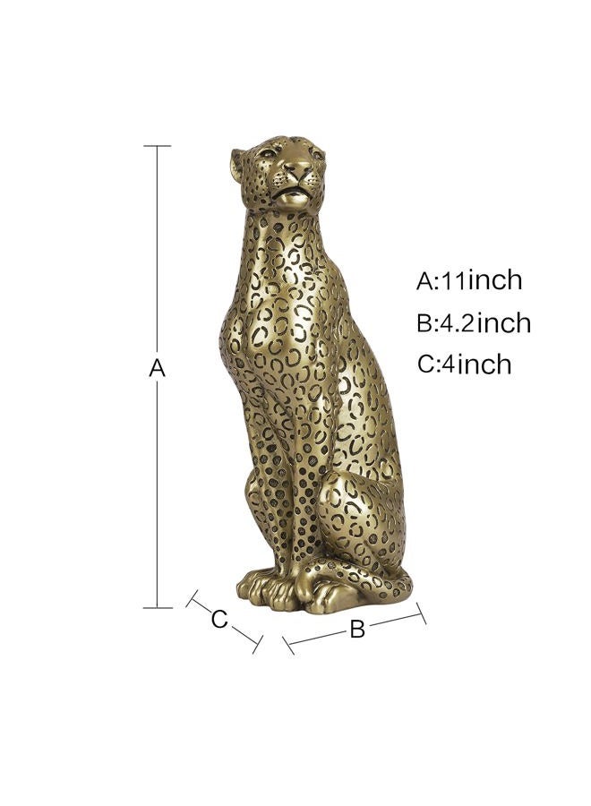 Polyroyal Cheetah Statue Home Decor Leopard Sculpture Resin Sitting Cheetah Figurine Desktop Table Top Ornament Decoration for Home Office Champagne Gold - Image 2