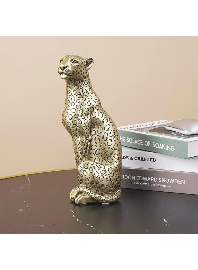 Polyroyal Cheetah Statue Home Decor Leopard Sculpture Resin Sitting Cheetah Figurine Desktop Table Top Ornament Decoration for Home Office Champagne Gold - Image 5
