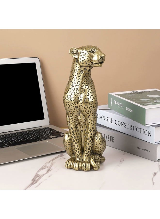 Polyroyal Cheetah Statue Home Decor Leopard Sculpture Resin Sitting Cheetah Figurine Desktop Table Top Ornament Decoration for Home Office Champagne Gold - Image 4