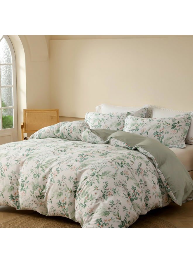 OAITE Duvet Cover Set,100% Cotton Comforter Cover with Floral Pattern Duvet Cover Set,Soft Bedding Set Includes with 3 Piece (2 Pillow Shams,1 Duvet Cover) - Image 2