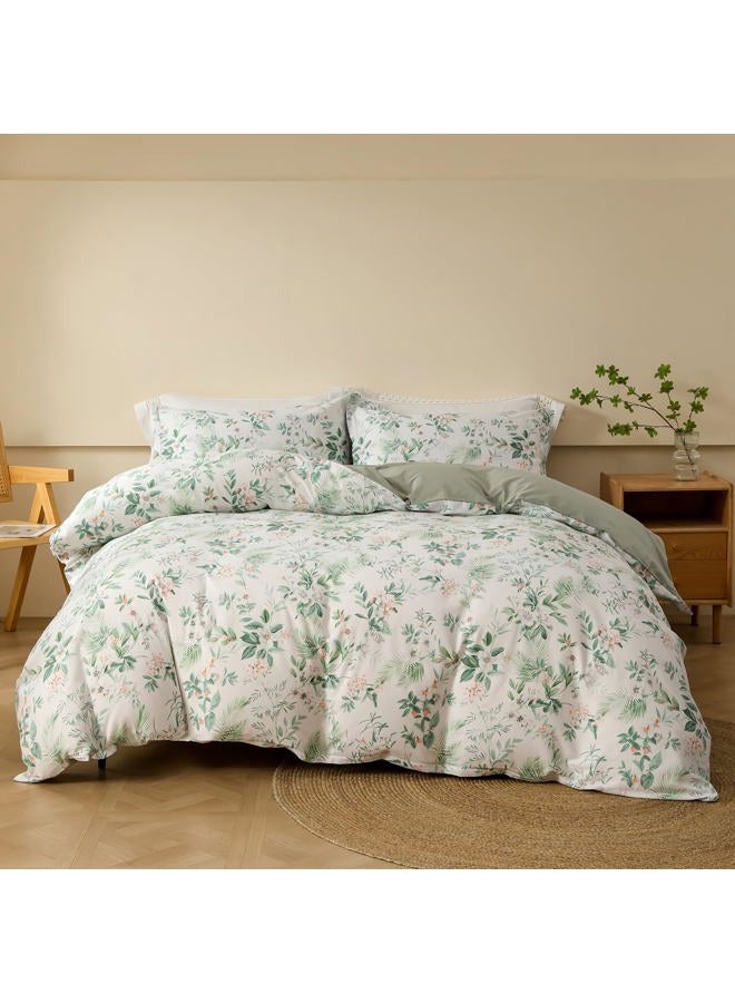 OAITE Duvet Cover Set,100% Cotton Comforter Cover with Floral Pattern Duvet Cover Set,Soft Bedding Set Includes with 3 Piece (2 Pillow Shams,1 Duvet Cover) - Image 1
