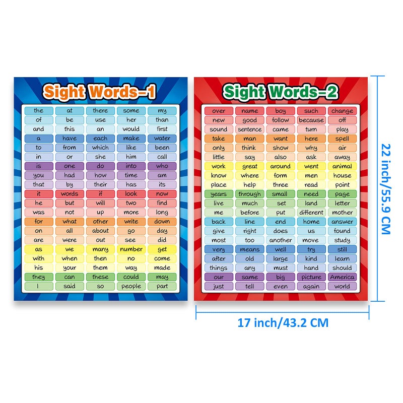 Yisong 4 Sheets Sight Words Poster Extra Large Educational Posters and Word Families Posters Educational Chart Posters Classroom Posters and Learning Posters for Preschool, Classroom, Homeschool, Playroom - Image 3