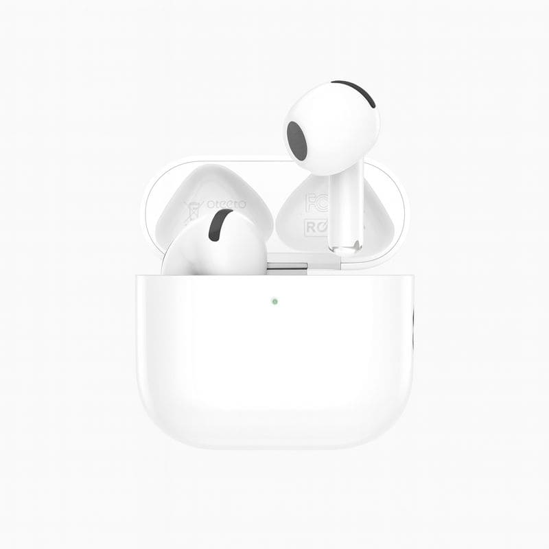 Oteeto OT306 Wireless Bluetooth Earbuds, White, Ergonomic Lightweight Design with Smart Charging Case, Perfect for Daily Calls and Music, Compatible with All Smartphones and Devices - Image 1