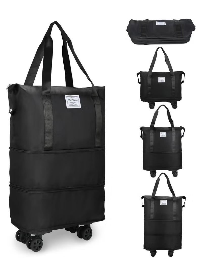 عربست حقيبة دفل قابلة للطي بعجلات، حقيبة دفل قابلة للطي قابلة للتوسيع بعجلات ومقبض للسفر، حقيبة أمتعة قابلة للطي بعجلات، حقيبة سفر بعجلات، حقيبة كبيرة لعطلة نهاية الأسبوع (أسود) - Image 1