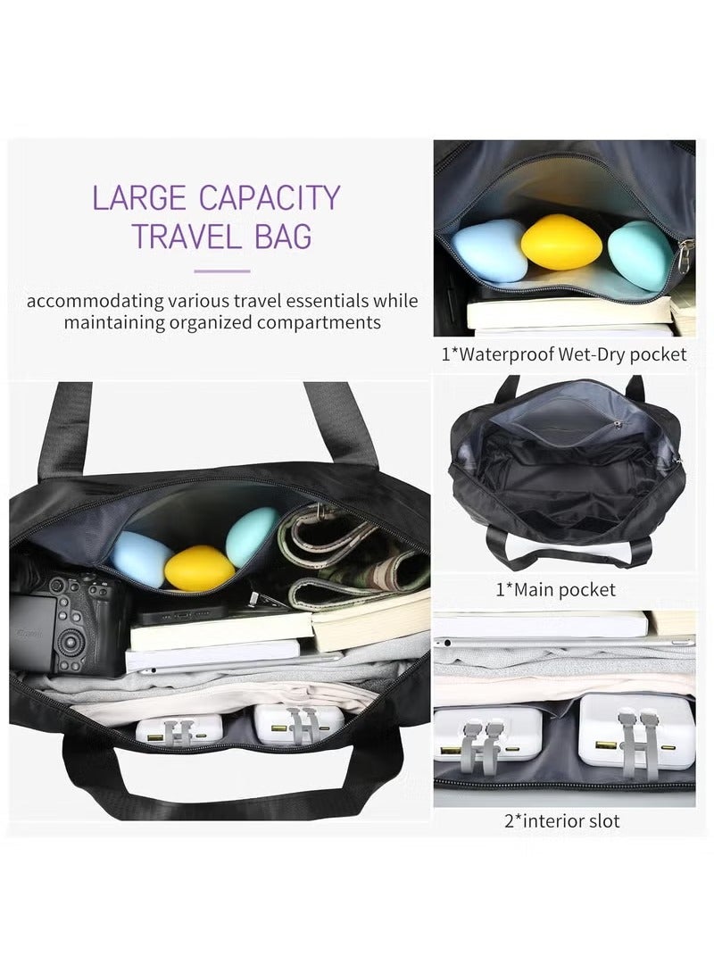 عربست حقيبة دفل قابلة للطي بعجلات، حقيبة دفل قابلة للطي قابلة للتوسيع بعجلات ومقبض للسفر، حقيبة أمتعة قابلة للطي بعجلات، حقيبة سفر بعجلات، حقيبة كبيرة لعطلة نهاية الأسبوع (أسود) - Image 3