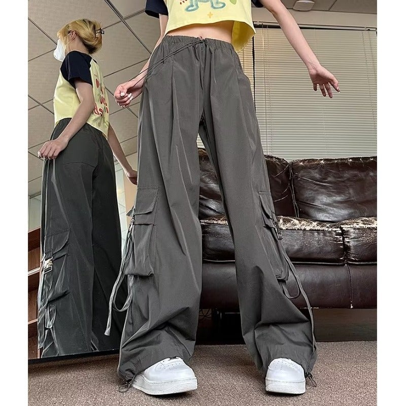 American-style vibe retro casual quick-drying paratrooper overalls yellow low-waist pants children's summer parachute pants men