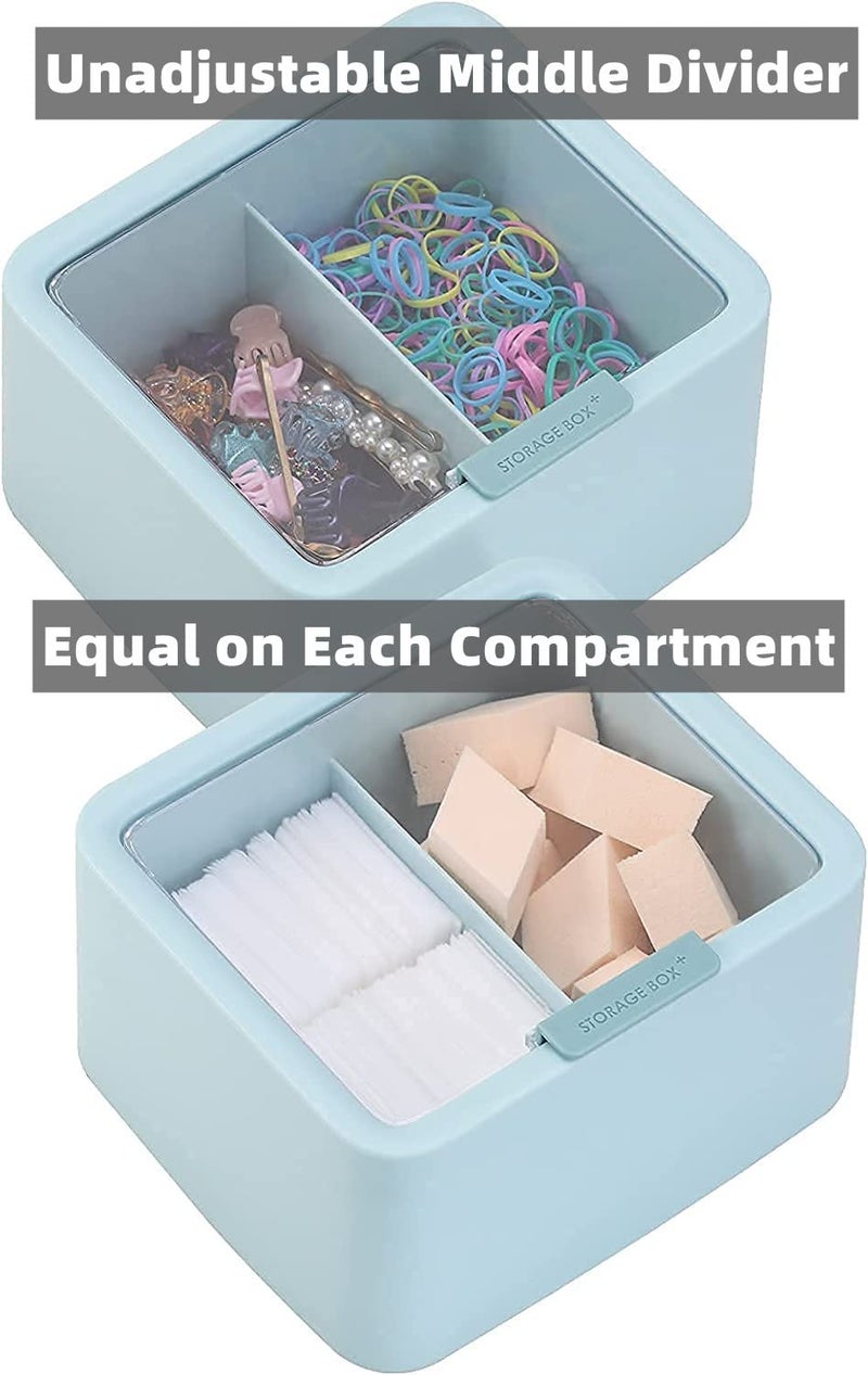 Tecbeauty Large Qtips Holder - 2 Grids Cotton Swabs Dispenser Bathroom Organizer Cotton Balls, Pads Storage Canisters, Hinged Lids, Blue - Image 2