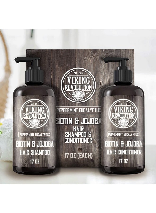 Viking Revolution Viking Revolution Biotin Mens Shampoo and Conditioner Set - Eucalyptus Shampoo and Conditioner Set with Jojoba Oil and Mint Oil - Peppermint Oil Hair Conditioner for Men (17 Oz)  - Image 4