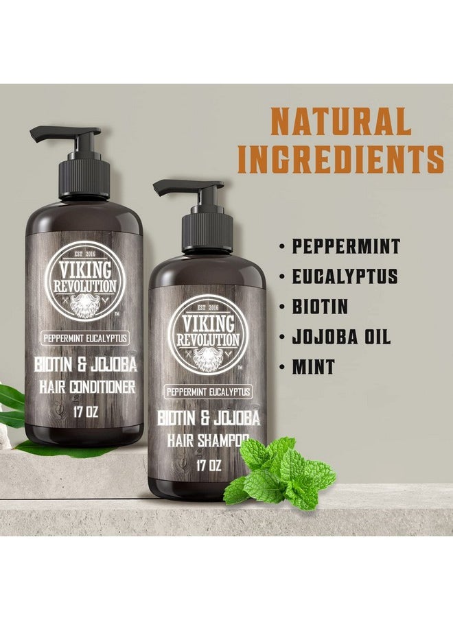Viking Revolution Viking Revolution Biotin Mens Shampoo and Conditioner Set - Eucalyptus Shampoo and Conditioner Set with Jojoba Oil and Mint Oil - Peppermint Oil Hair Conditioner for Men (17 Oz)  - Image 3