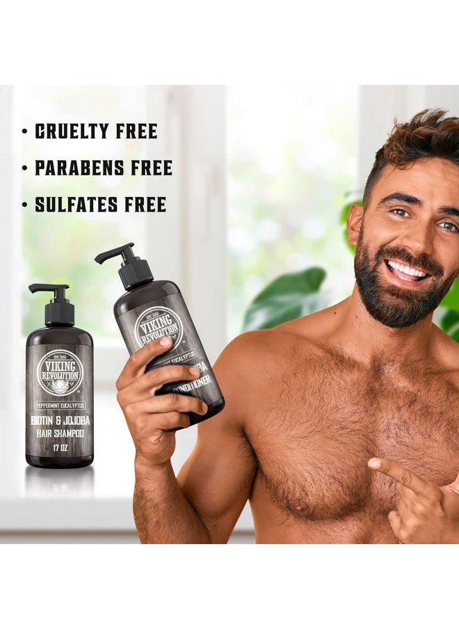 Viking Revolution Viking Revolution Biotin Mens Shampoo and Conditioner Set - Eucalyptus Shampoo and Conditioner Set with Jojoba Oil and Mint Oil - Peppermint Oil Hair Conditioner for Men (17 Oz)  - Image 2