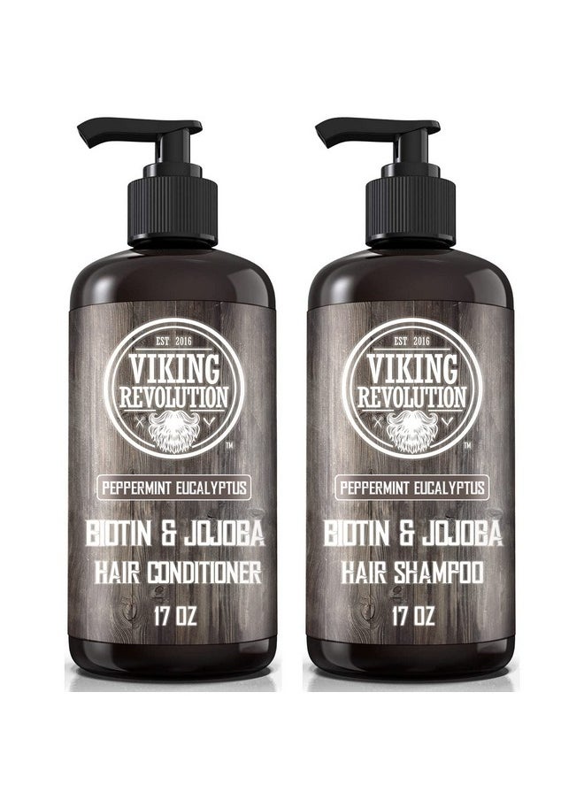 Viking Revolution Viking Revolution Biotin Mens Shampoo and Conditioner Set - Eucalyptus Shampoo and Conditioner Set with Jojoba Oil and Mint Oil - Peppermint Oil Hair Conditioner for Men (17 Oz)  - Image 1