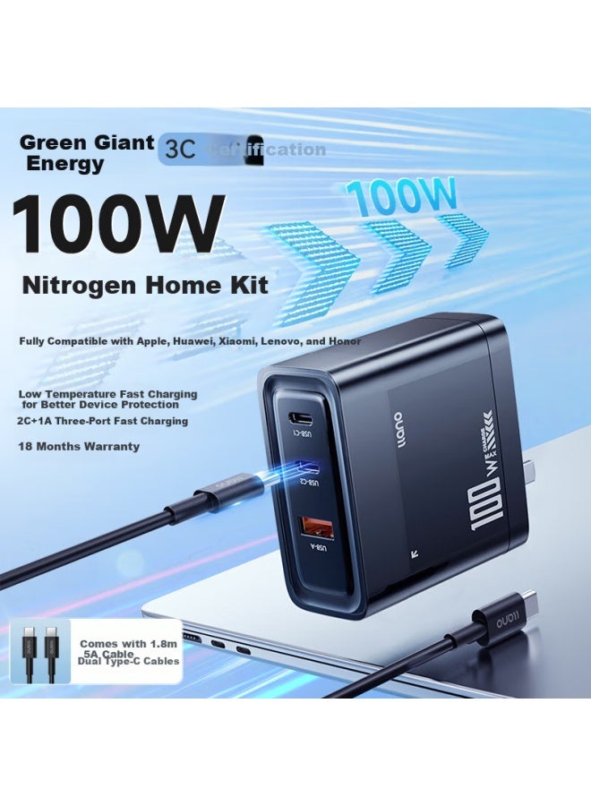 llano 100W Gan Charger With Type-C Cable Set For Laptop And Smartphone Pd Fast Charging Head Compatible With Macbook, Xiaomi, Huawei, Honor, Lenovo, Apple Iphone, And More - Image 1