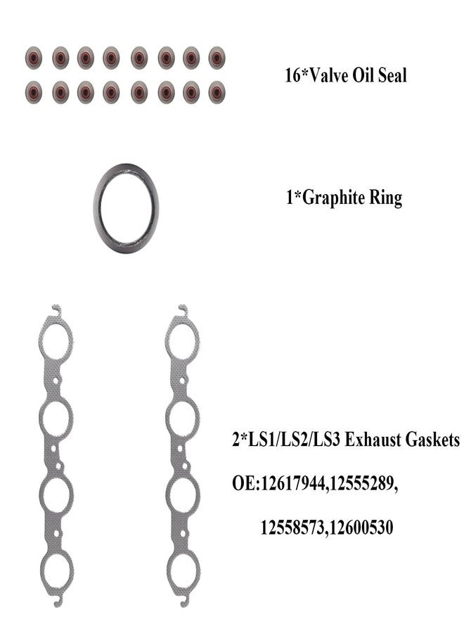 طقم حشية رأس المحرك HGS3168 مناسب لسيارات شيفروليه سيلفرادو، تاهو/جي إم سي سييرا، سافانا، يوكون موديلات 2002-2011، وسيارات بويك رينيير، كاديلاك إسكاليد، إيسوزو أسيندر موديل 2004 بمحركات V8 سعة 4.8 لتر و5.3 لتر. يُستبدل طقم الحشية الأصلي رقم ES72220. - Image 5