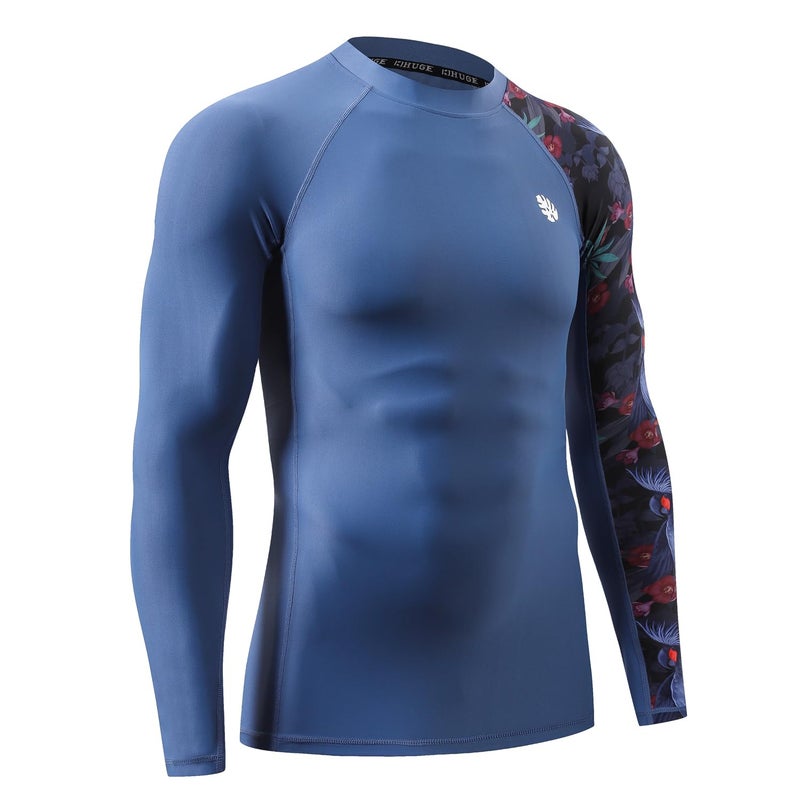 Adoreism Men 'S Splice Compression Long Sleeve Rash Guard Surf Swim Shirt Uv Sun Protection Upf 50+ (Blue Bird 2Xl) - Image 3