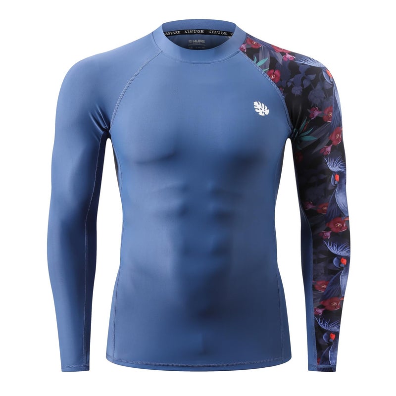 Adoreism Men 'S Splice Compression Long Sleeve Rash Guard Surf Swim Shirt Uv Sun Protection Upf 50+ (Blue Bird 2Xl) - Image 2