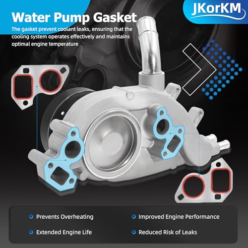 Jkorkm AW5104 Water Pump with Thermostat for 4.8 5.3 6.0 1999-2006 Chevy Silverado Tahoe Suburban GMC Sierra Yukon Cadillac Buick Hummer Isuzu Saab Replace# AW5087 252-845 12456113 12458935 - Image 5