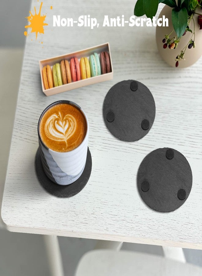 GLCON Black Slate Coasters for Drinks - Set of 6 - Anti-Scratch Drink Coasters with Holder - Natural Stone Coaster Bulk, Unique DIY Crafts - Cup Coaster Set for Home Decor, Bar, Coffee, Table - Image 4