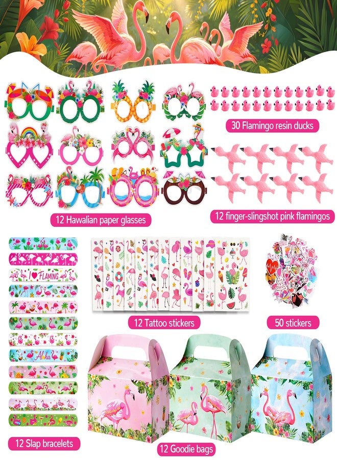 Vanblue 140 Pcs Flamingo Party Favors Set Gift Flamingo Birthday Decorations,Summer Tropical Hawaiian Luau Party Supplies Gifts for Kids Pool Beach,Paper Eyeglasses Goodie Bags Stuffers - Image 3