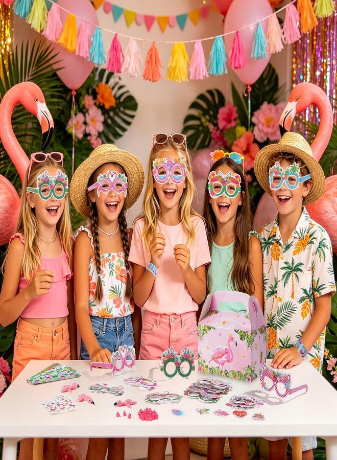 Vanblue 140 Pcs Flamingo Party Favors Set Gift Flamingo Birthday Decorations,Summer Tropical Hawaiian Luau Party Supplies Gifts for Kids Pool Beach,Paper Eyeglasses Goodie Bags Stuffers - Image 5