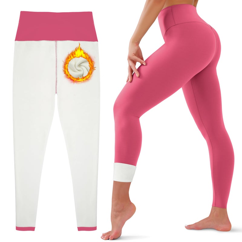 HEGALY Thick Fleece Lined Leggings for Women Tummy Control High Waisted Workout Thermal Warm Soft Yoga Pants for Cold Winter Rosepink - Image 1