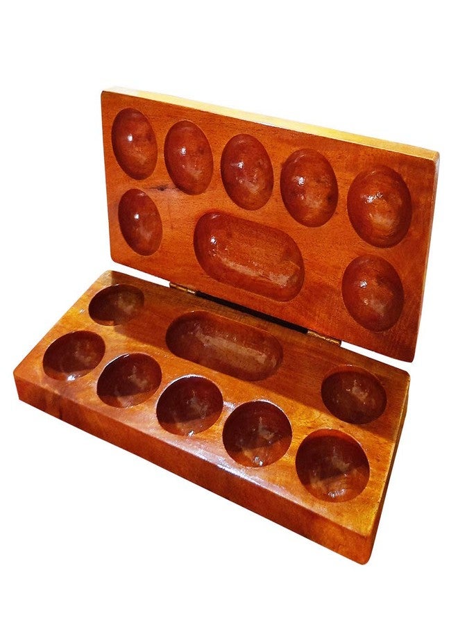 Coolboss Wooden Palankuli,Traditional Mancala Game Played in South India, Alaguli Mane, Picchala Peeta, Kuzhipara, Ali guli Mane, Pallanguzhi, Ancient Indian Board Game - Image 1