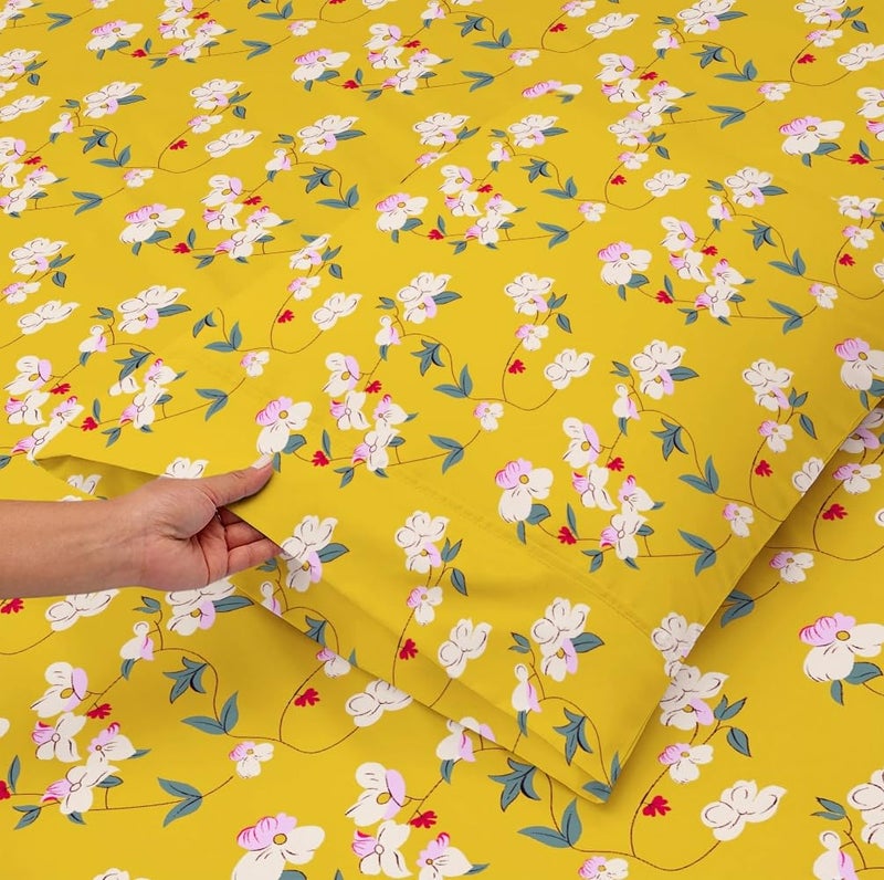 VAS COLLECTIONS Premium 3D Printed 144 TC Microfiber Single Bedsheet with 1 Pillow Covers (220X152 cm) Yellow White & Green - Image 2