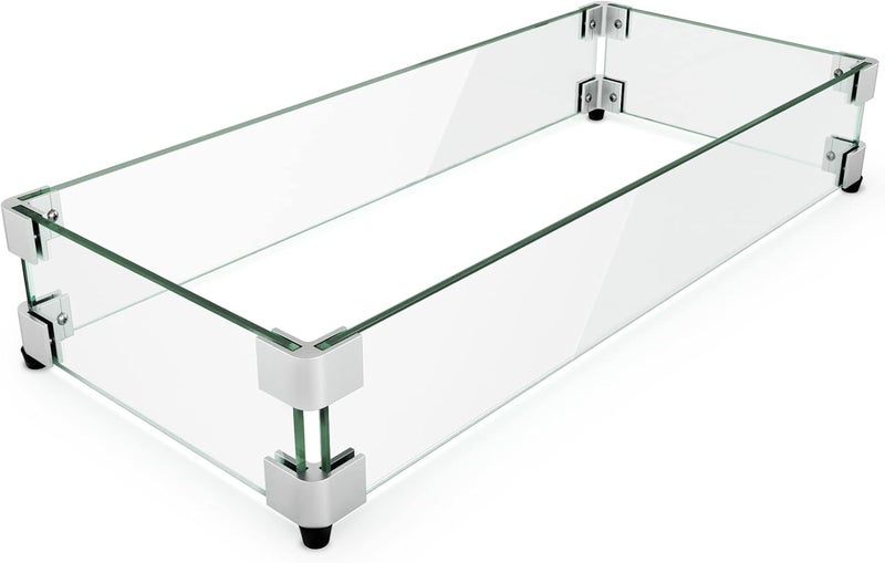 GASPRO 29 x 13 Inch Glass Wind Guard for Rectangular Fire Pit Table, Thick and Sturdy Tempered Glass Panel with Hard Aluminum Corner Bracket & Rubber Feet, Easy to Assemble - Image 1