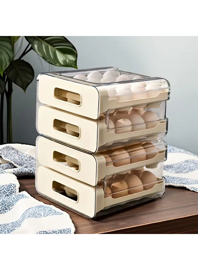 32 Grid Large Capacity Double Deck Egg Rack Cream Color Refrigerator Storage Box With Lids - Image 3