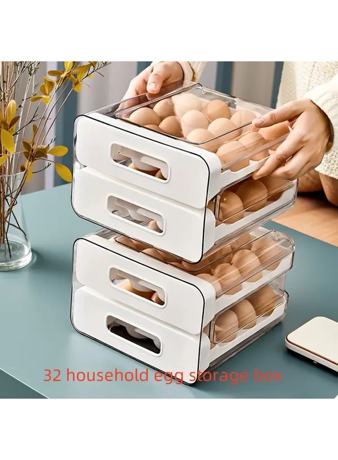 32 Grid Large Capacity Double Deck Egg Rack Cream Color Refrigerator Storage Box With Lids - Image 1