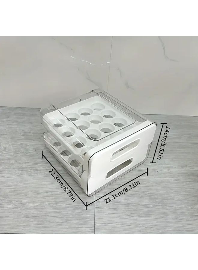 32 Grid Large Capacity Double Deck Egg Rack Cream Color Refrigerator Storage Box With Lids - Image 2