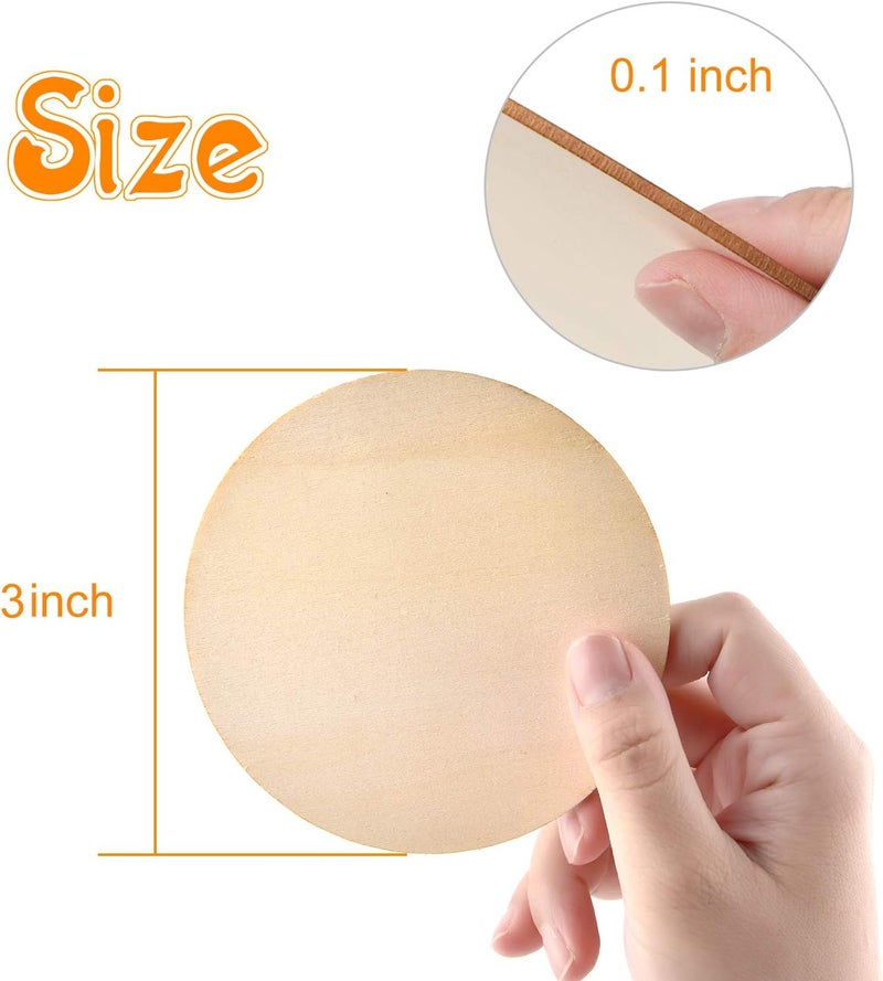 Coopay 80 Pieces 3 Inch Unfinished Wooden Circles, Wooden Cutouts Natural Round Wood Slices for DIY Wood Craft, Door Hanger, Painting, Wedding, Coasters, Home Decoration - Image 2